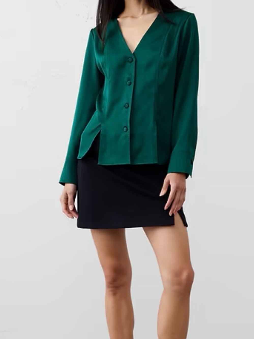 Banana Republic Emerald Green V-Neck Button Front Blouse, Size 4